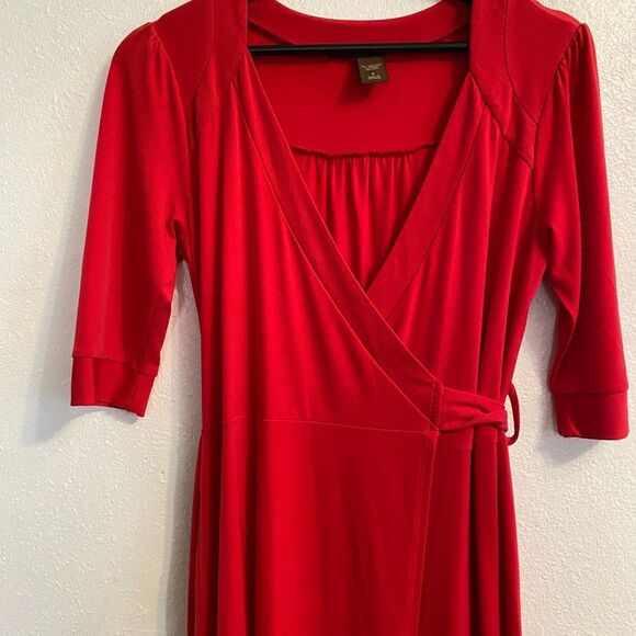 Vibrant Red Women's S Wrap Dress Bright Colorful V Neck Flattering ub1-36 - Picture 3 of 10
